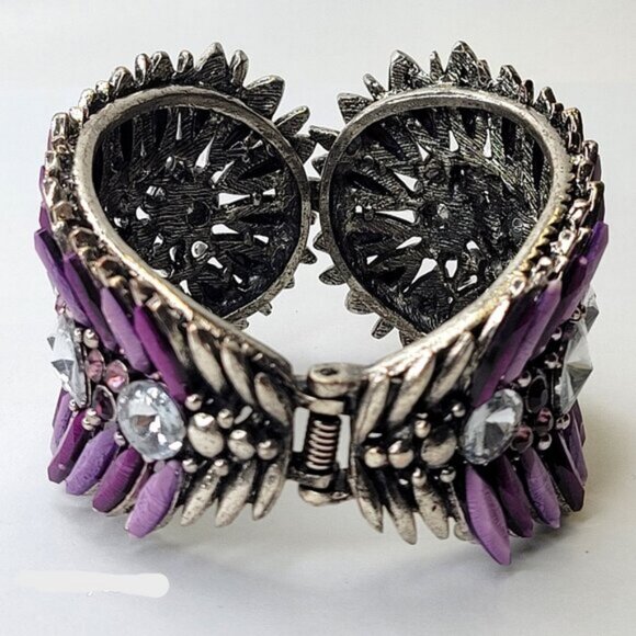 Bold Purple Cuff Bracelet Floral Motif Purple Bangle - Picture 11 of 14